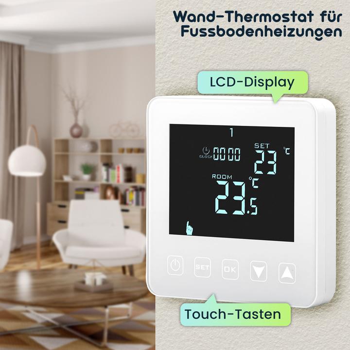 Actual product image Casativo Wall thermostat for underfloor heating, touch buttons, LCD display, programmable