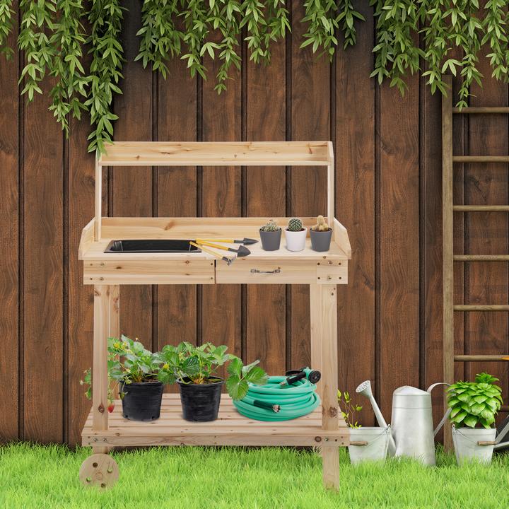 Produktbild Outsunny Gärtnertisch mit Waschbecken und Rollen (92 cm)