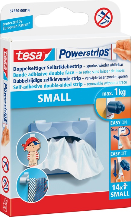 Actual product image tesa Powerstrips SMALL, 1kg holding power, 14x double-sided adhesive strips