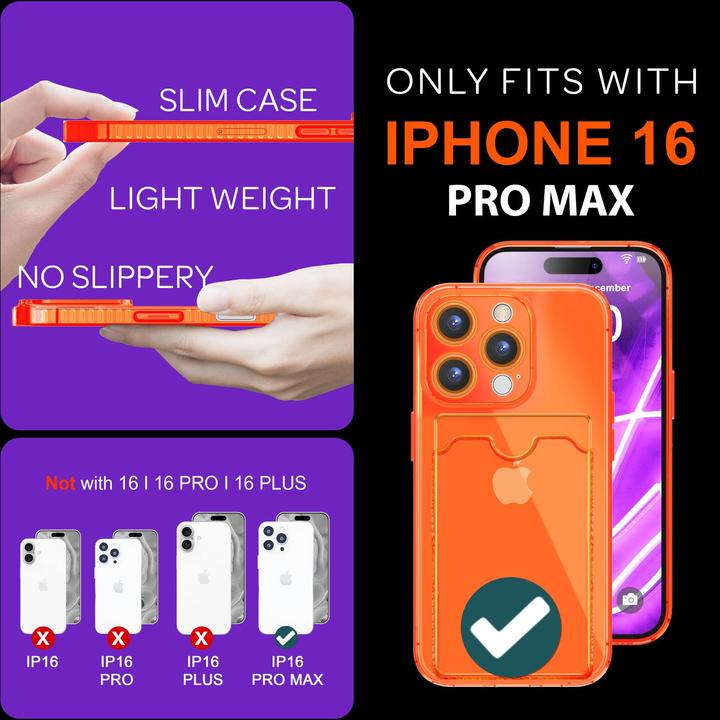 Immagine prodotto Nalia Portacarte trasparente in silicone trasparente al neon (Apple iPhone 16 Pro Max)