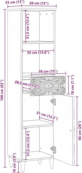 Actual product image vidaXL Badezimmerschrank (33.50 x 38 x 160 cm)
