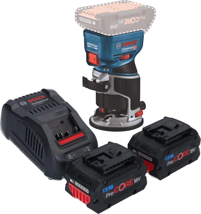 Actual product image Bosch Professional Bosch GKF 18V-8 Professional cordless edge router 18 V 8.0 mm brushless + 2x ProCORE rechargeable