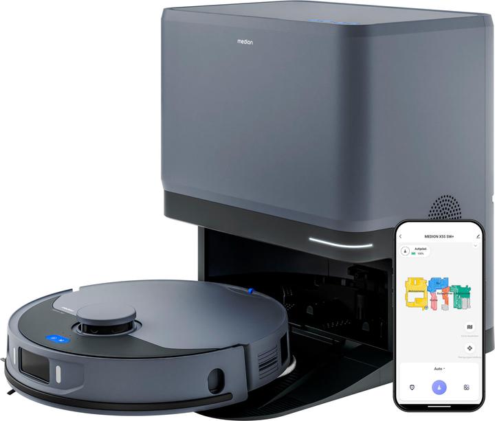 Medion Saugroboter mit 3-in-1 Absaugstation, Lasernavigation und Wischfunktion X55 SW+ Pro (Starke 1