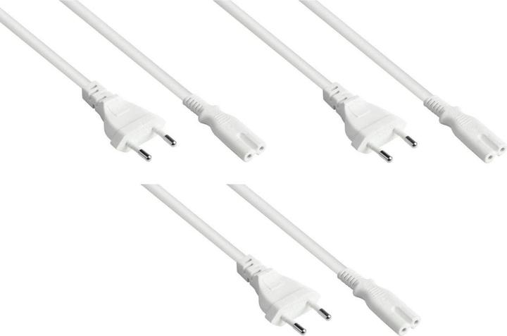 Actual product image Varia SK0370-W018-3 - Euro mains cable Euro plug type C to C7Euro 8 socket, white, 0.75mm, 1.8m - 3 pieces (1.80 m)