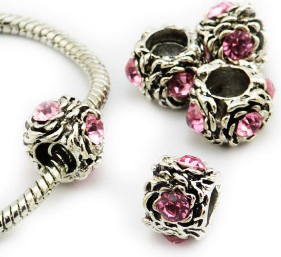 Actual product image Hermex Rhinestone Rose Bead silver plated 925 - Silvery Pink (Silver 925)