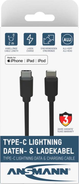 Produktbild Ansmann Type C / Lightning USB Daten- und Ladekabel 200 cm (2 m, USB 2.0, 60 W)