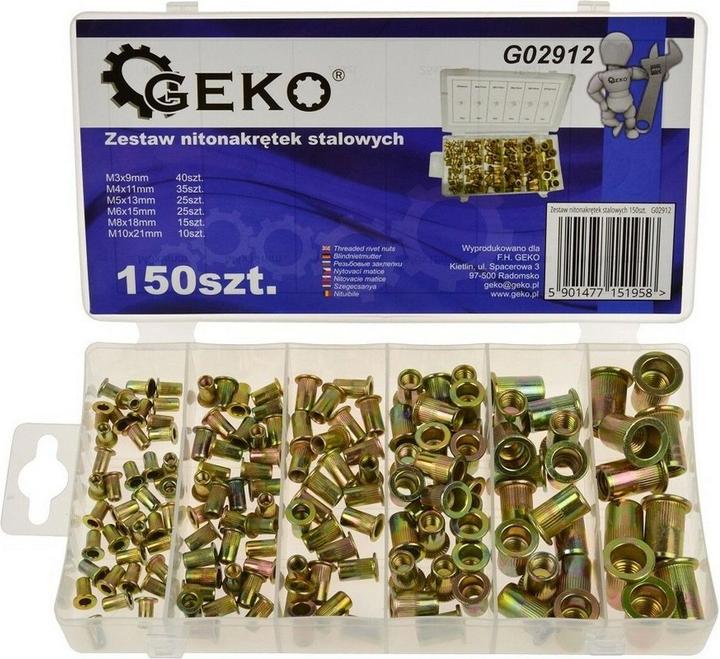 Productafbeelding GEKO Set van 150 stalen klinkmoeren