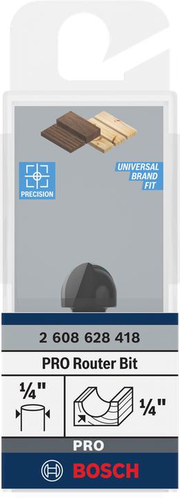 Produktbild Bosch Professional Zubehör Hohlkehlfräser, 1/4-Zoll, R1 6,3 mm, D 12,7 mm, L 9,2 mm, G 40 mm