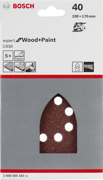 Produktbild Bosch Professional Zubehör Schleifblatt C430, 100 x 170 mm, 40, 8 Löcher, Klett, 5er-Pack (40)