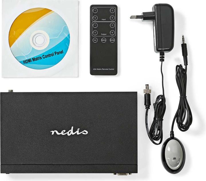 Actual product image Nedis HDMI ™ Matrix Switch | 4x 4-Port port(s) | DC Power / 1x RS232 / 4x HDMI™ Input | 4x HDMI™ A