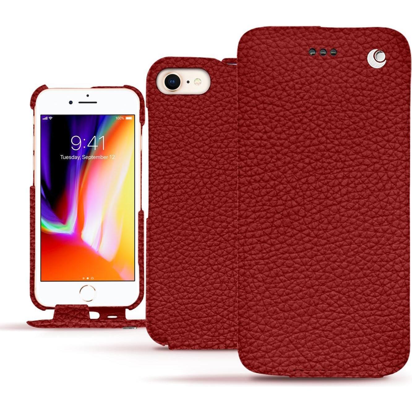 Noreve Lederschutzhülle vertikal (Apple iPhone 8), Smartphone Hülle, Rot