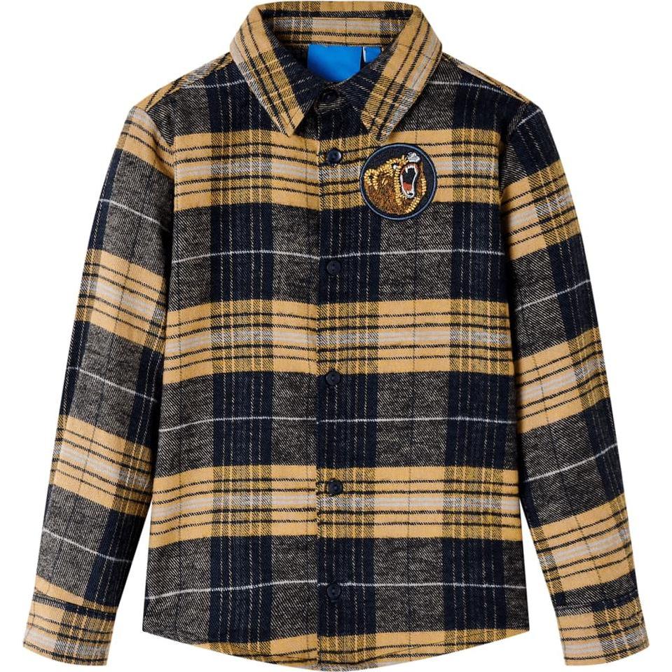 VidaXL, Jungen, Hemd, Kinderhemd Kariert Gelb und Schwarz 92,Material: 100, Gelb, (92)