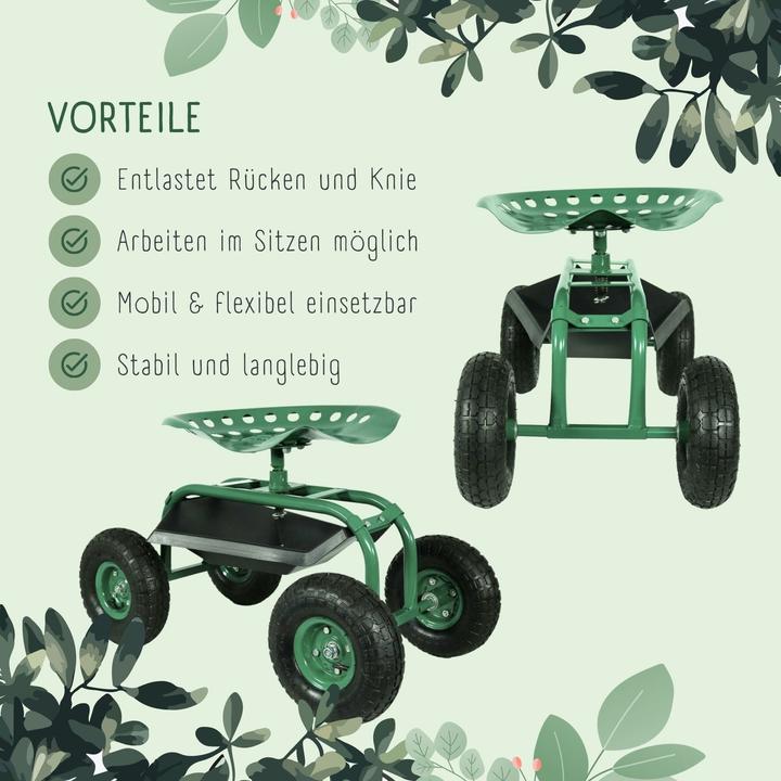 Produktbild Hermex Fahrbarer Gartensitz Rollsitz Gartenhocker Gartenwagen Sitzwagen (130 kg)