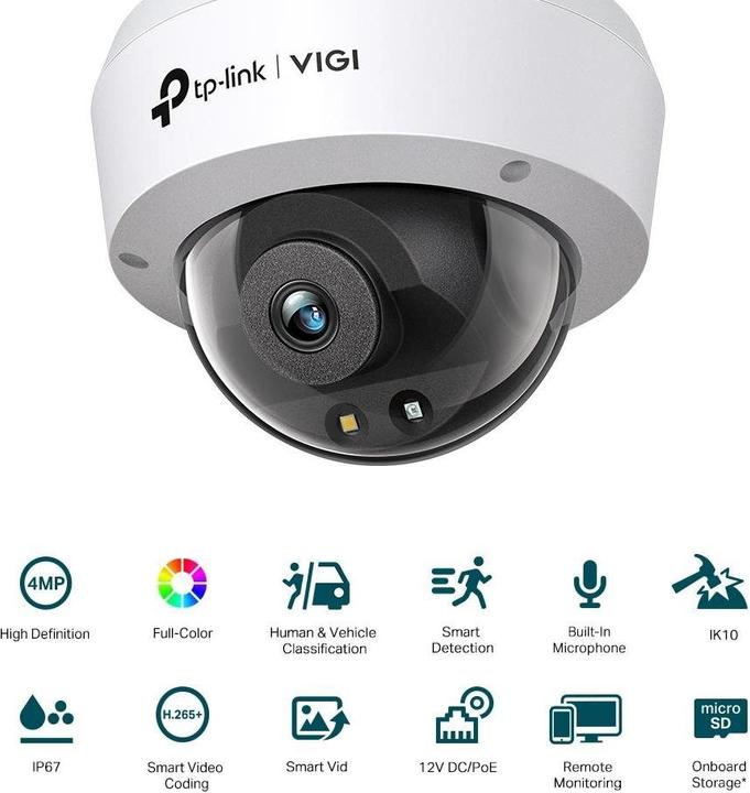 Produktbild TP-Link (VIGI C250 2.8MM) 5MP Full-Colour Dome Network Camera w/ 2.8mm Lens, PoE, Smart Detection, IP67, Peo (2880 x 1620 Pixels)