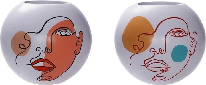 DKD Home Decor Vase 25,5 x 25,5 x 22 cm Face White Resin Multicolour (2 Units) (2 x)