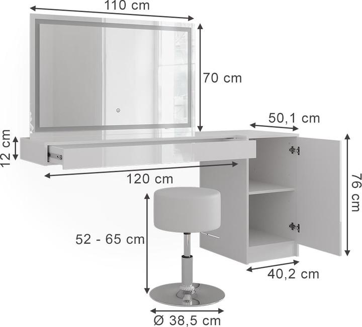 Produktbild Vicco Schminktisch Sherry, Weiss, 120 cm 4 Teile (120 x 40.10 x 70 cm)
