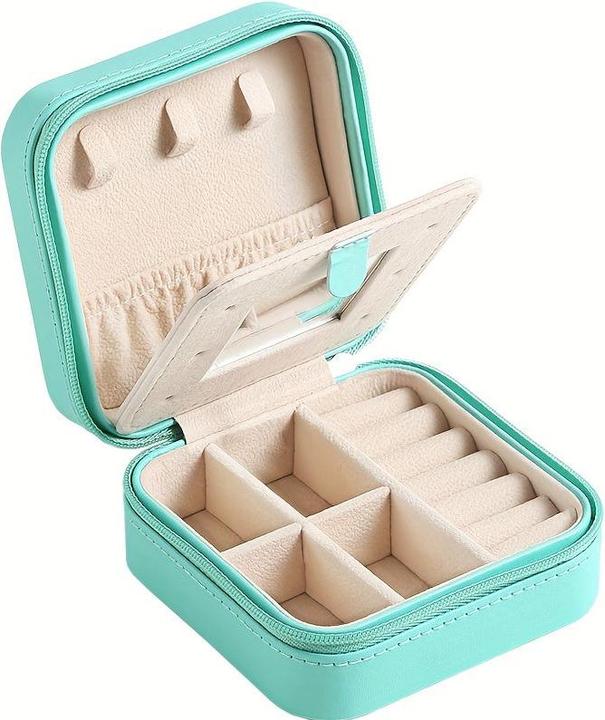 Actual product image Only-Bags.Store 1 Stück Mini-Reise-Schmuck-Organizer im klassischen Stil mit Spiegel, 3-lagiger Aufbewahrungskoffer