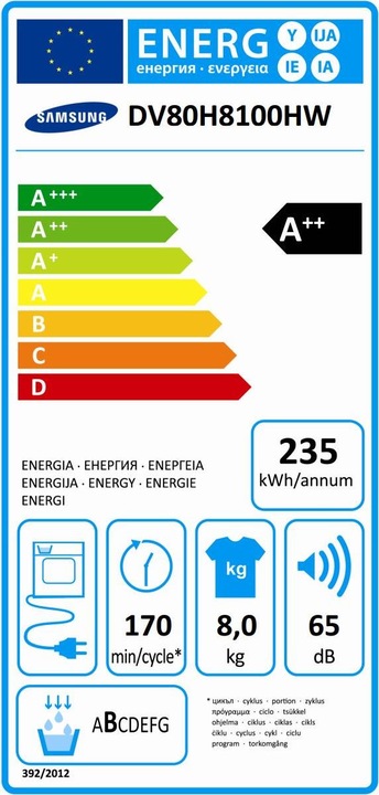 Energie-Label Samsung Dv80h8100hw/Ws (8 kg, Rechts)