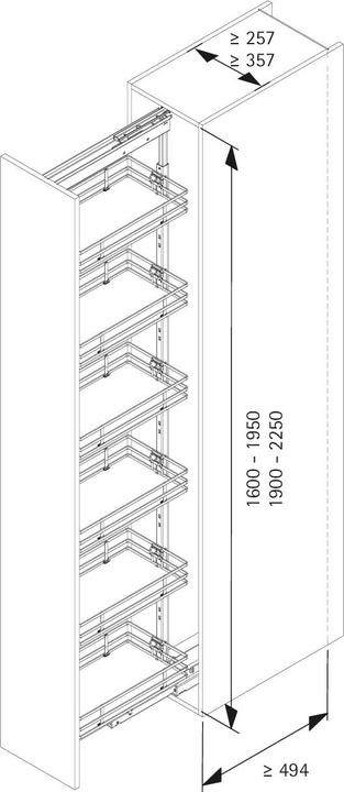 Produktbild Hettich Tragrahmen Olona, Lichte Mindestkorpusbreite 357, Lichte Korpushöhe 1600 - 1950, anthrazit