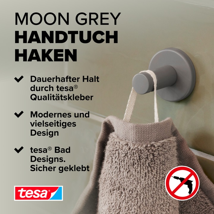 Image du produit tesa MOON GREY Crochet pour serviette avec solution adhésive sans perçage