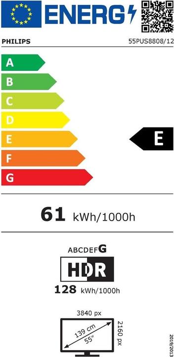 Label énergétique Philips 55PUS8808/12 (55", LED, 4K, 2023)