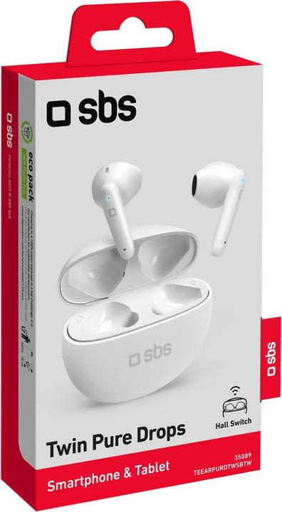Produktbild SBS TWS Pure Drops Kopfhörer mit 380mAh Ladestation white (ANC, 6.50 h, Kabellos)