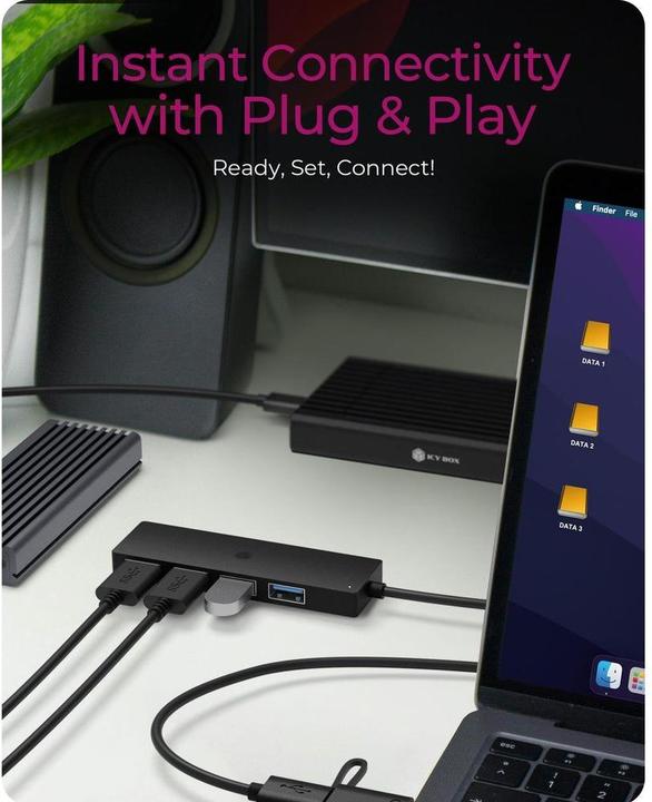 Productafbeelding Icy Box Compact multipoort dockingstation, USB-hub met hoge snelheid, IB-HUB1424-C3 (USB-A, USB-C, 4 ports)