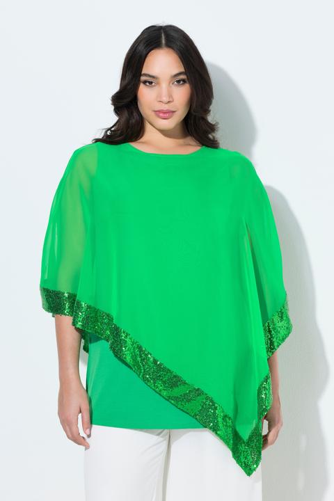 Produktbild Ulla Popken Bluse, Chiffon-Überwurf, U-Boot-Ausschnitt, 3/4-Arm (50, 52)