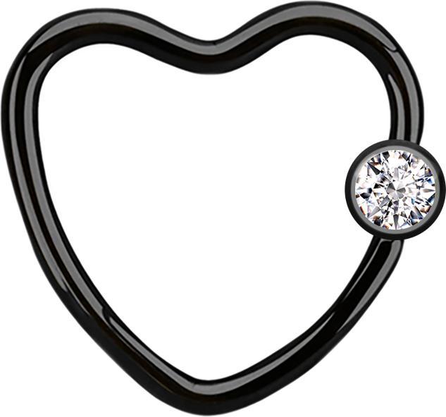 Immagine prodotto Star Piercing Anello con chiusura a micropalla Cuore nero con sfera di cristallo Argento (Acciaio chirurgico 316L, senza ottone)