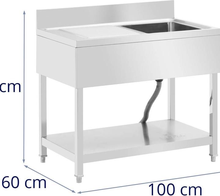 Actual product image Royal Catering Spültisch 1 Becken zu 400 x 400 x 250 mm Ablage Edelstahl-Spültisch Gastro