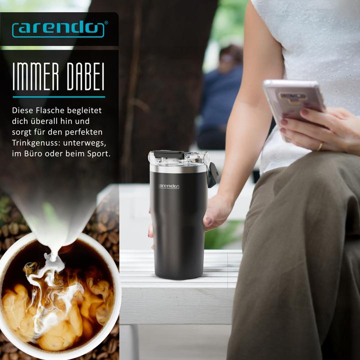 Image du produit Arendo Thermobecher 600 ml, Thermal Mug, Kaffee to go Becher mit Deckel aus Edelstahl 0,6 L, auslaufsicher (0.60 l)