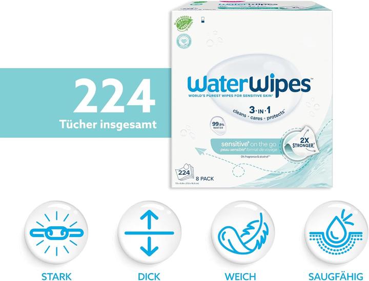 Actual product image WaterWipes Sensitive+ Feuchttücher 8 Pack (8 x 28 pcs.)