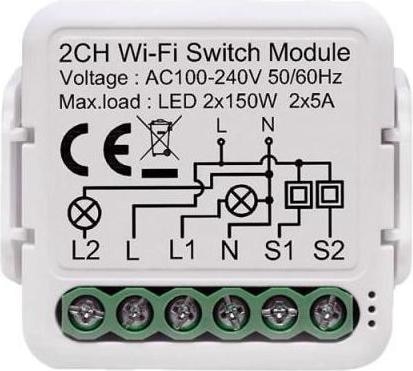 Netplus NPLLSW02 - Smart Relay Switch Module 2-channel Wi-Fi (Switch actuator)