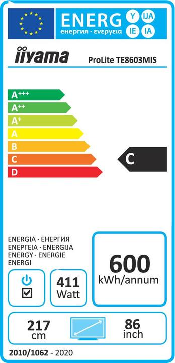 Energie-Label iiyama TE8603MIS-B1AG (3840 x 2160 Pixel, 85.59")
