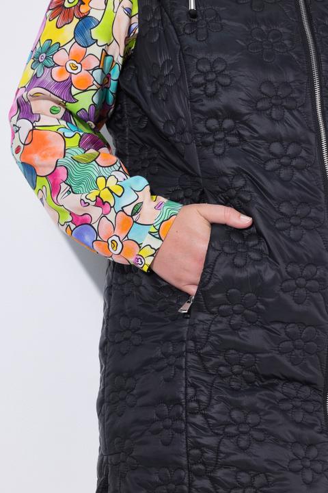 Produktbild Miamoda Long-Steppweste, Blumen-Steppmuster, Kapuze, 2-Wege-Zipper (48)