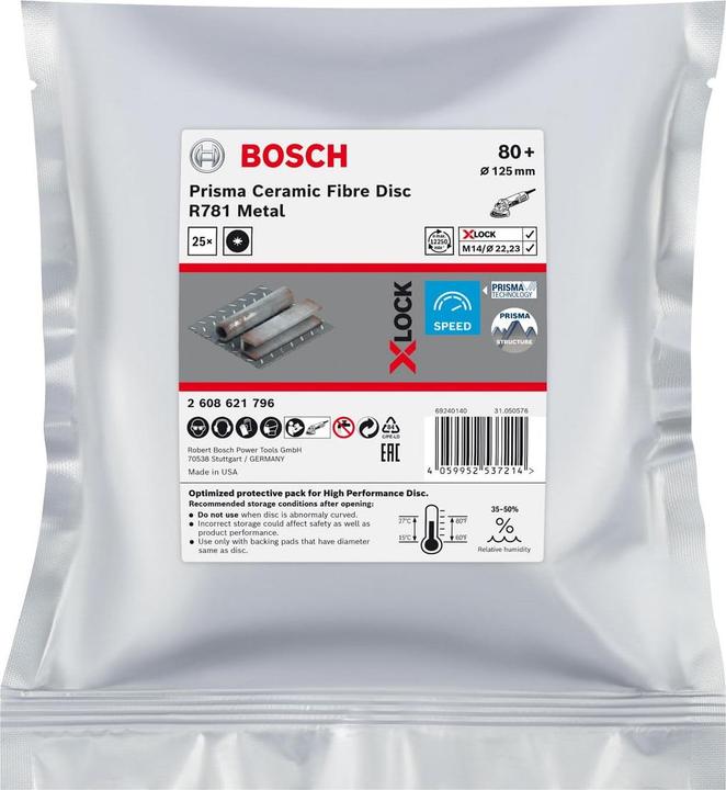 Actual product image Bosch Professional Zubehör EXPERT R781 Prisma Ceramic X-LOCK fibre disc, 125 mm, 22.23 mm, G 80 (80)