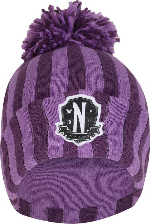 Actual product image Wednesday Unisex Adult Nevermore Stripes Logo Beanie