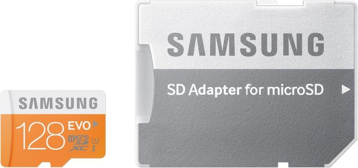 Actual product image Samsung EVO microSDXC with adapter (128 GB, microSDXC, U1, UHS-I)
