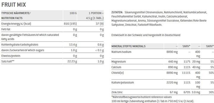 Valori nutrizionali e ingredienti Sponser Elettroliti (Limone, 12 x)