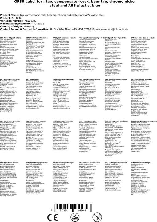 Image du produit Ich-zapfe Kompensatorhahn aus Chromnickelstahl und ABS-Kunststoff, Blau