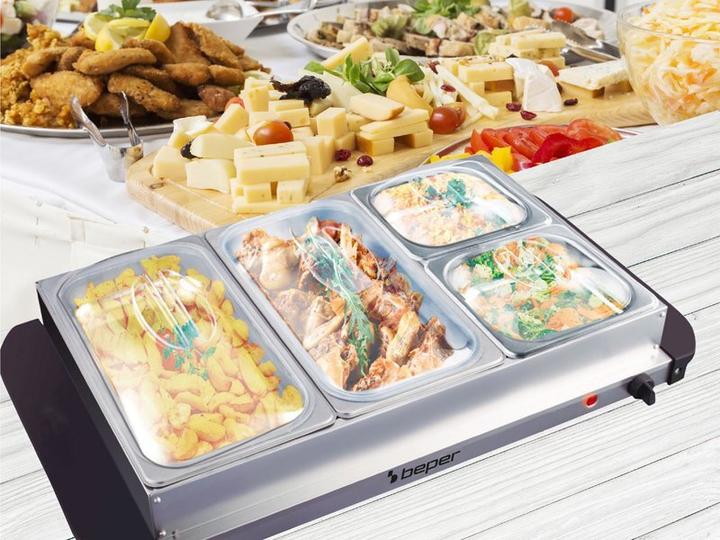 Productafbeelding Beper P101tem002 Buffet Warmer with 4 Removable Trays and Hot Plate Base