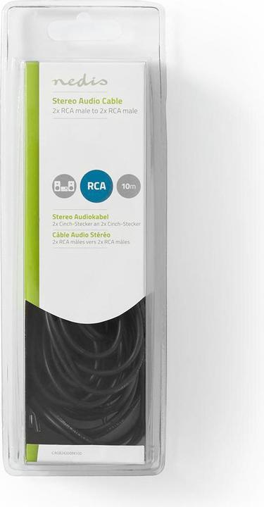 Produktbild Nedis Stereo-Audiokabel 2X RCA Stecker 2X RCA Stecker Vernickelt rund Schwarz Box 10.0 m 10.0 m (10 m, Cinch)