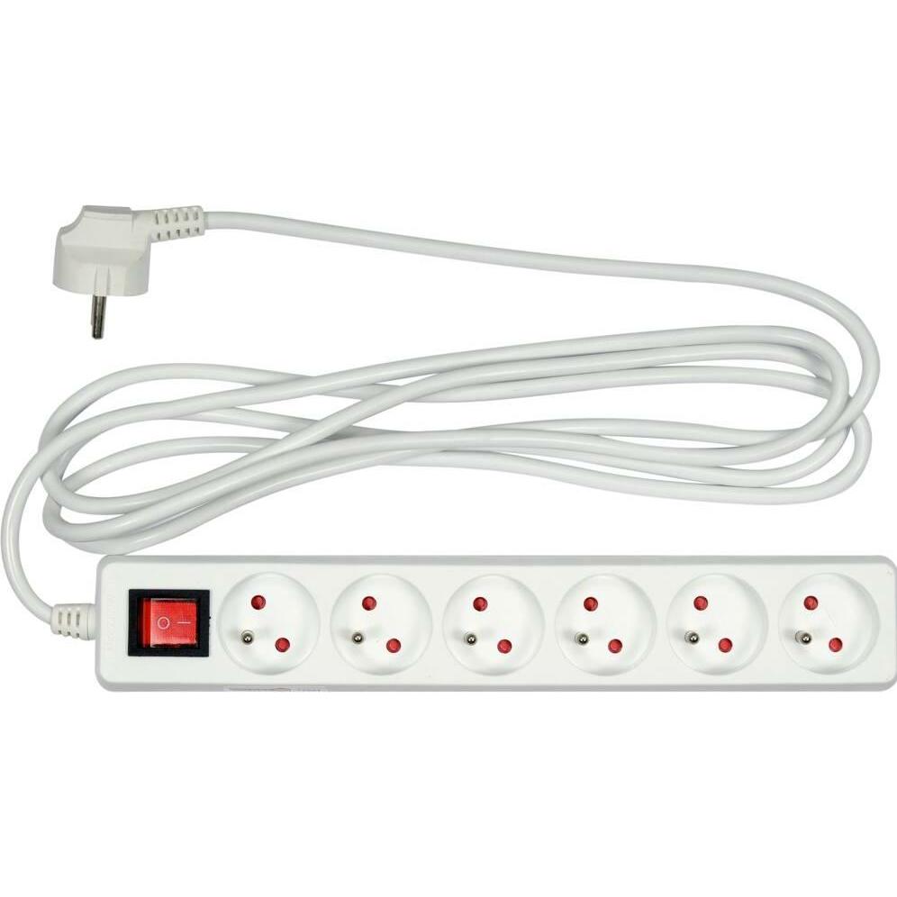 Toya, Ciabatta multipresa, VOREL PRZEDŁUŻACZ BIAŁY 6 GNIAZD 3,0m Z UZIEMIENIEM, WYŁĄCZNIK 72531