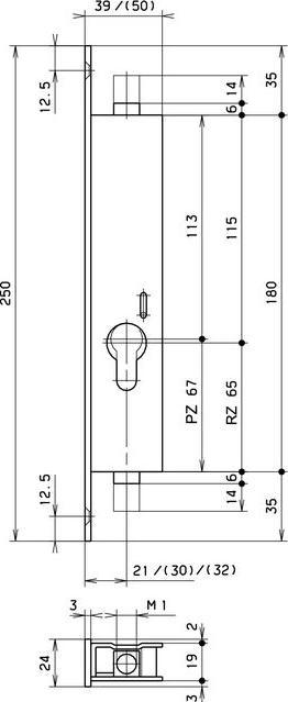 Actual product image Espagnolette mortise lock stroke 14mm M10