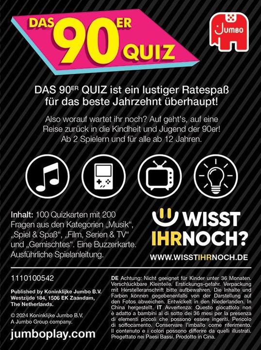 Actual product image Jumbo Das 90er Quiz: Wisst Ihr Noch? (French, German, Italian, 2 Players)