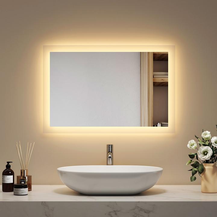 Produktbild Emke Badspiegel mit Beleuchtung 60*40cm, Warmweiss3000K, Dimmbar, Wand Schalter