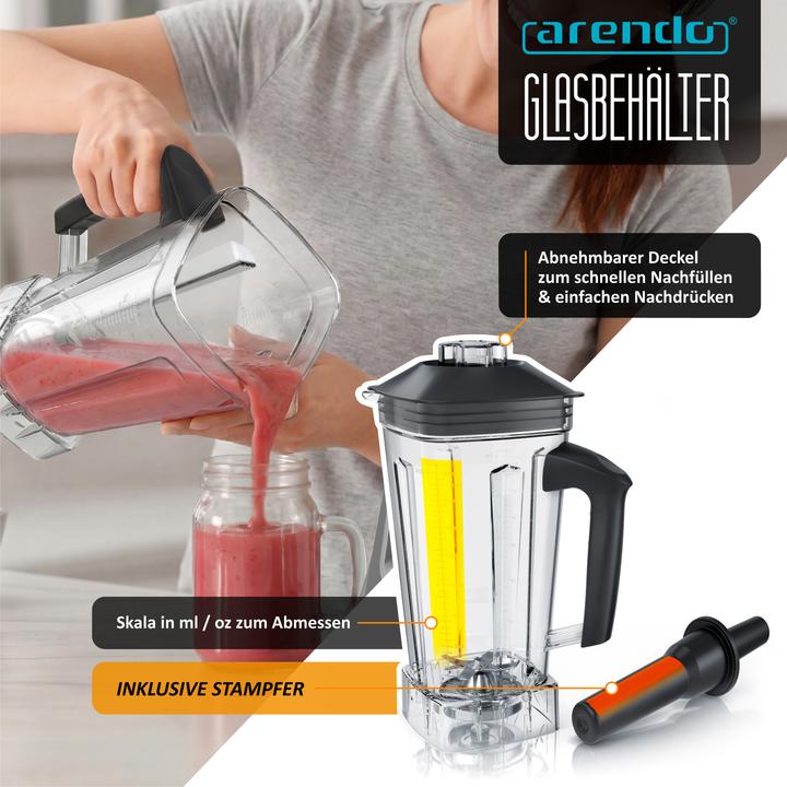 Image du produit Arendo Standmixer, Hochleistungsmixer 2000W, Display, 9 Speed-Stufen, 2L Behälter, Timer & Pulse-Funktion (2000 W)
