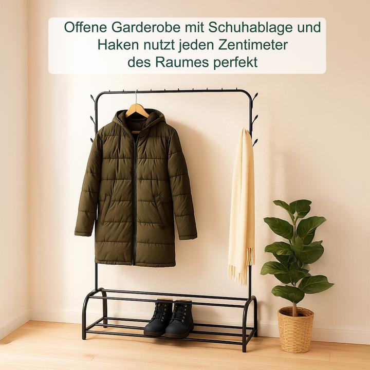 Image du produit Relaxdays - Kleiderständer mit 2 Ablagen, Schwarz, 110 x 40 x 150 cm