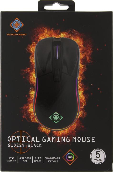Actual product image Deltaco RGB USB gaming mouse with glossy look (Cable)