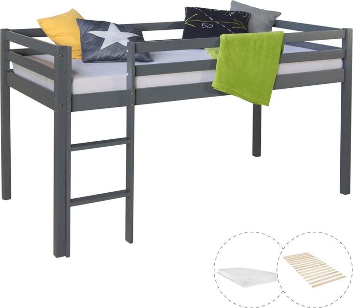 Produktbild Homestyle4u Hochbett Spielbett Kinderbett mit Lattenrost, Matratze, Leiter und Rutsche (90 x 200 cm)